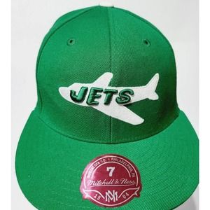 Size 7 Jets Mitchell & Ness NFL plane Vintage Airplane Logo Fitted Cap